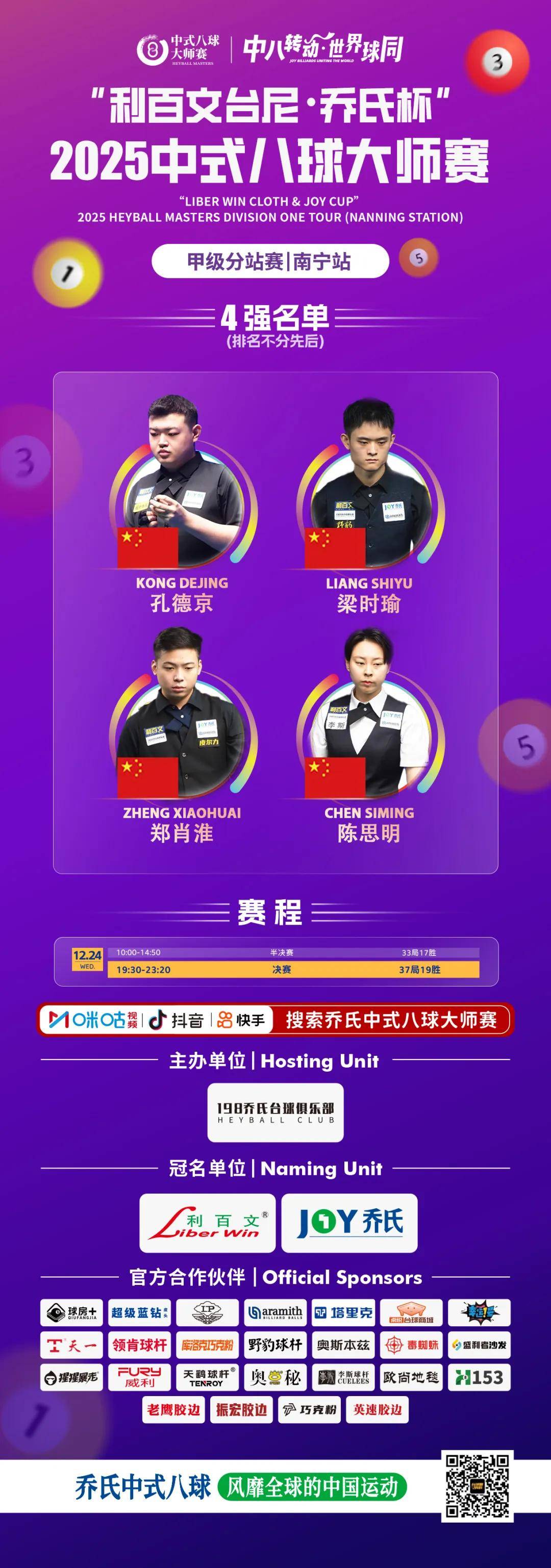 四强登场！陈思明、孔德京、郑肖淮、梁(liáng)时瑜！谁将登顶大师赛南宁甲级赛？